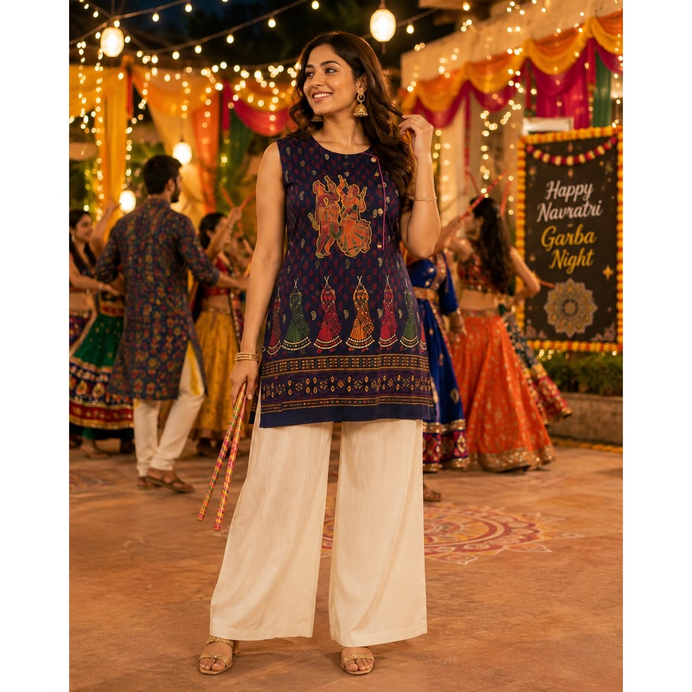 Womens XXXL Dandiya Print Kurti Tunic Top Navratri Garba Indian Boho Festival